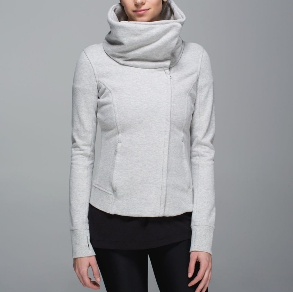 Lululemon Karmacollected Jacket Heathered Light Grey 6 Cotton Fleece